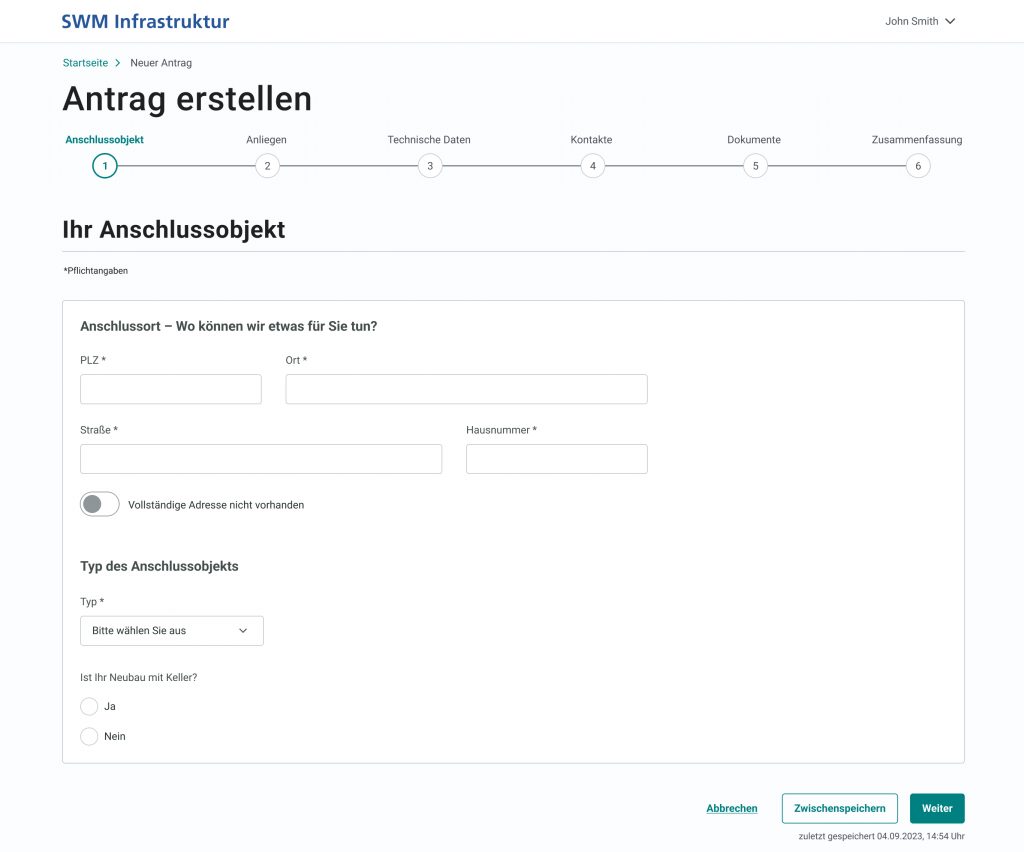 Antragstellung online Formular