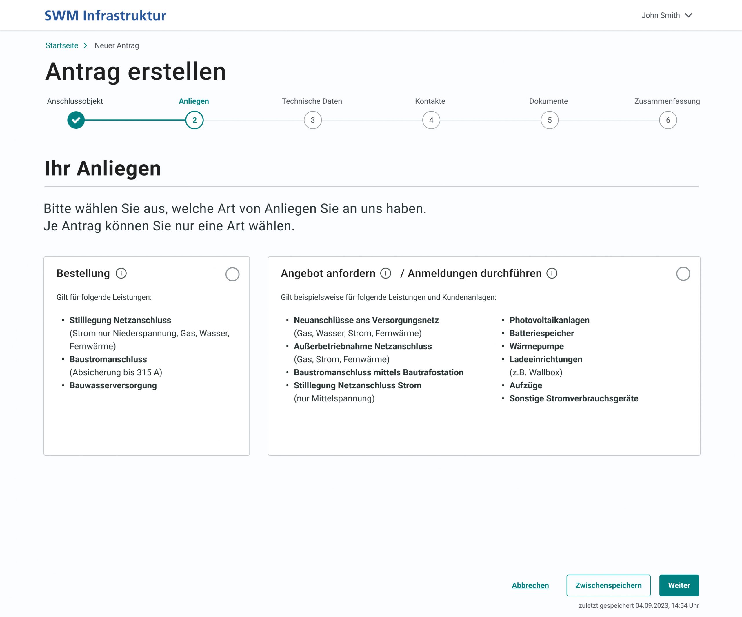 Antragstellung Onlineformular